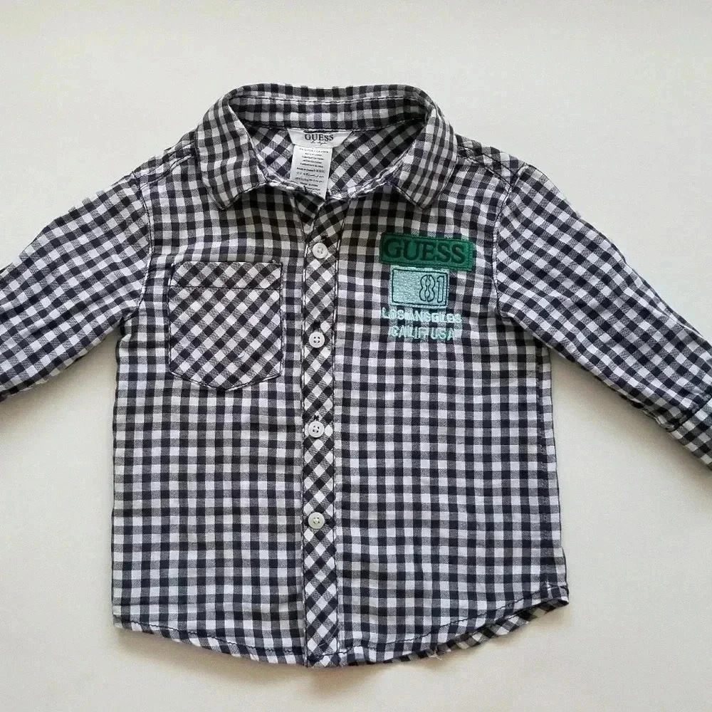 Guess Boys 12M Button Down Shirt Navy White